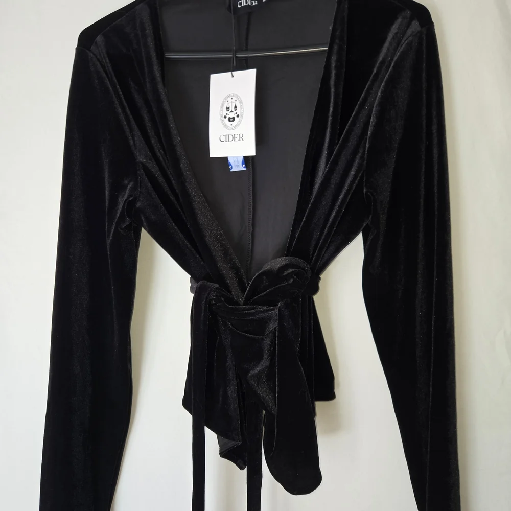 Cider Luxe Black Velvet Blazer with Tie Detail - Picture 4 of 6